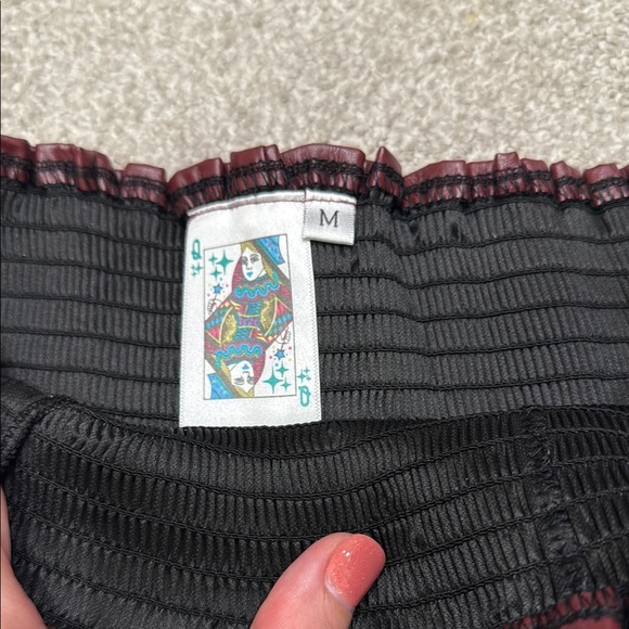 QOS Leather Burgundy High-Waisted Swing Shorts - Picture 2 of 2